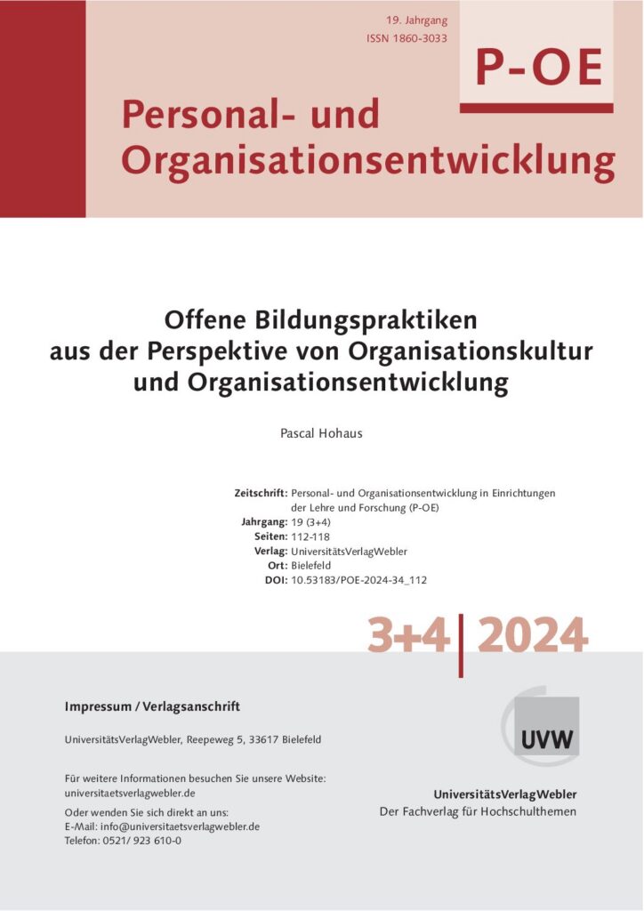Offene Bildungspraktiken aus der Perspektive von Organisationskultur und Organisationsentwicklung (ePaper)