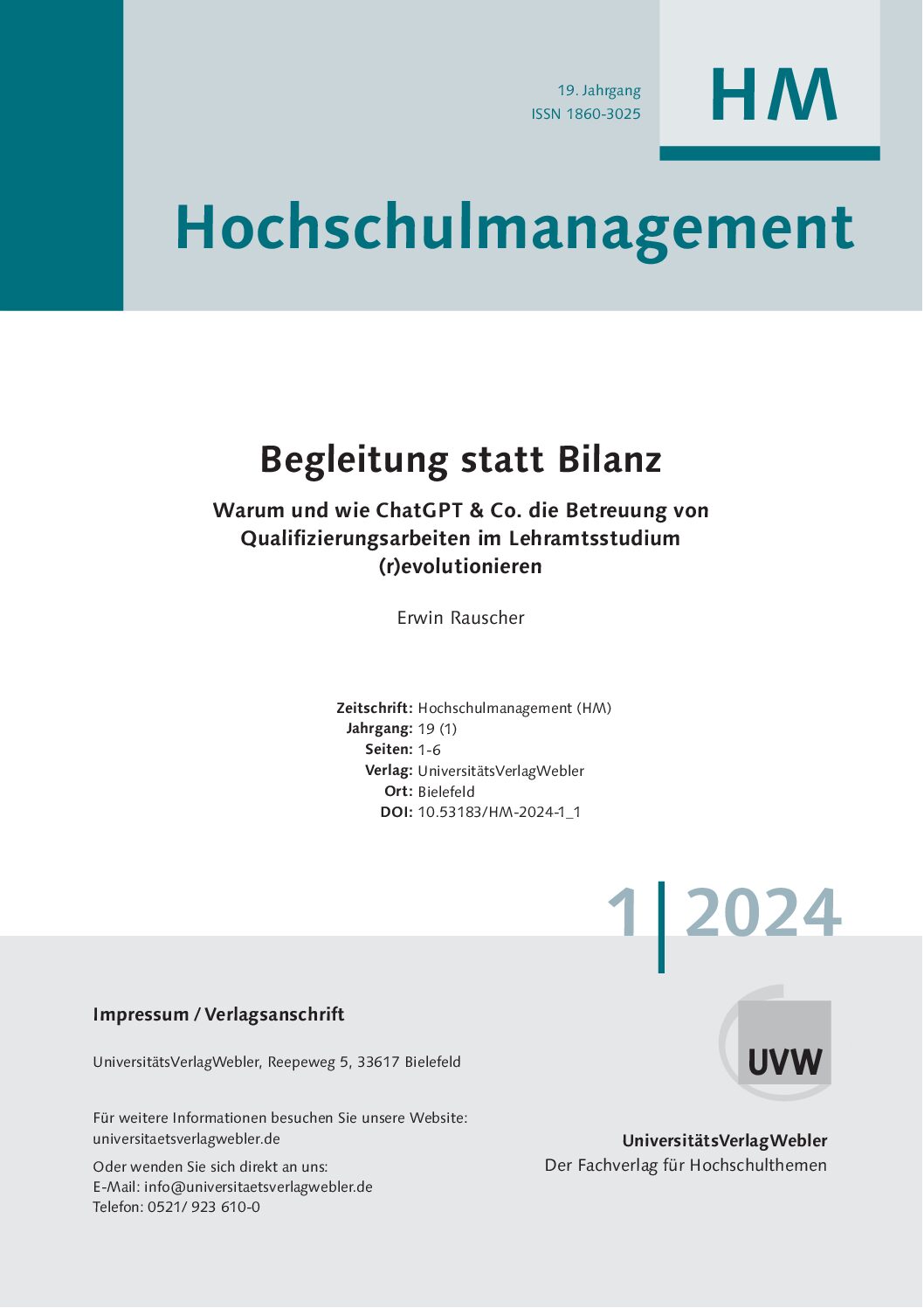 Begleitung statt Bilanz: Warum und wie ChatGPT & Co. die Betreuung von Qualifizierungsarbeiten im Lehramtsstudium (r)evolutionieren (ePaper)