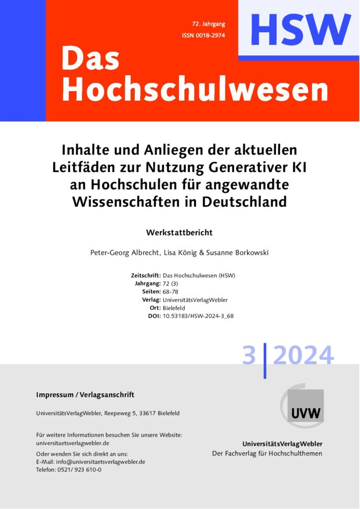 Inhalte und Anliegen der aktuellen Leitfäden zur Nutzung Generativer KI an Hochschulen für angewandte Wissenschaften in Deutschland – Werkstattbericht (ePaper)
