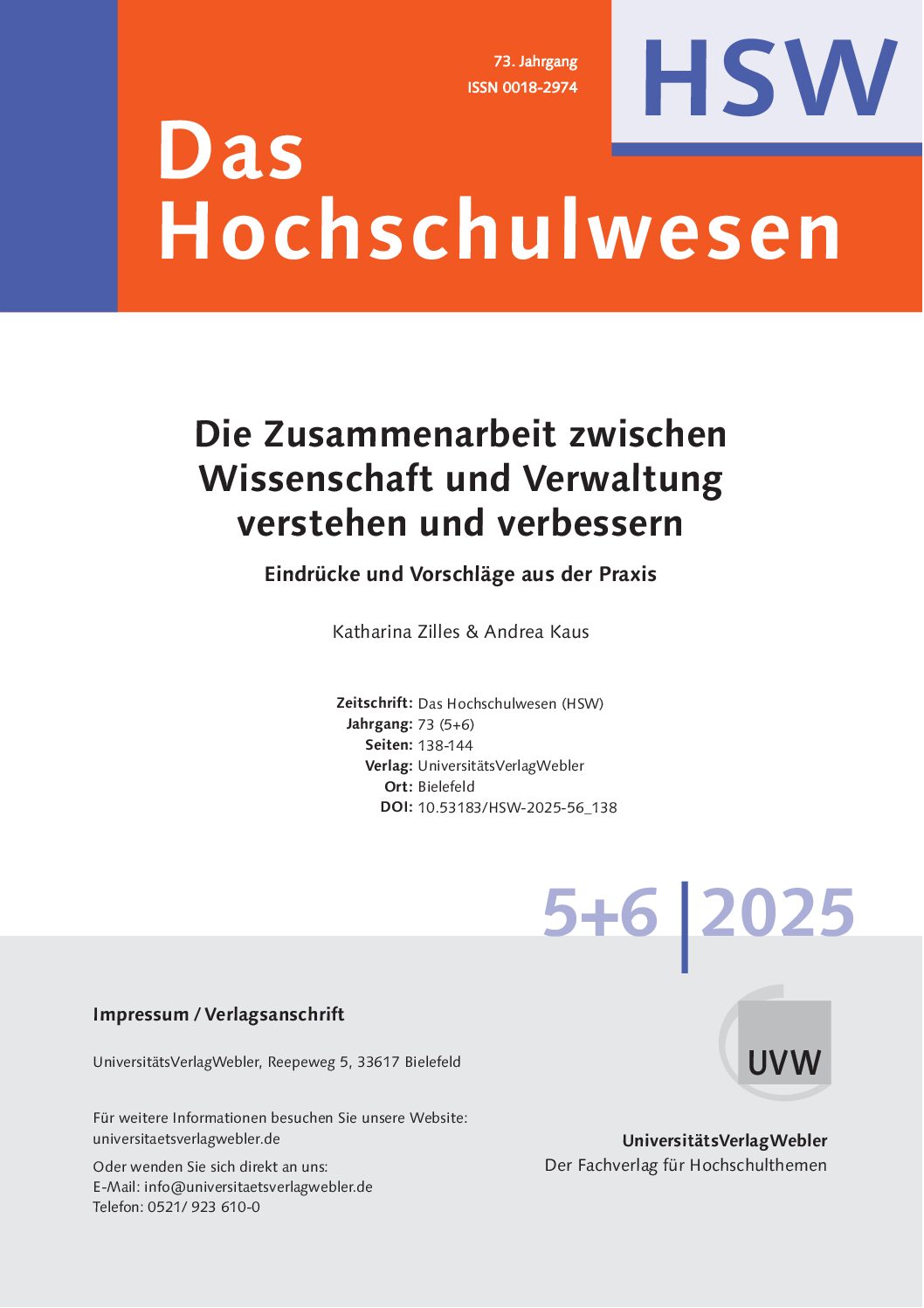 Die Zusammenarbeit zwischen Wissenschaft und Verwaltung  verstehen und verbessern: Eindrücke und Vorschläge aus der Praxis