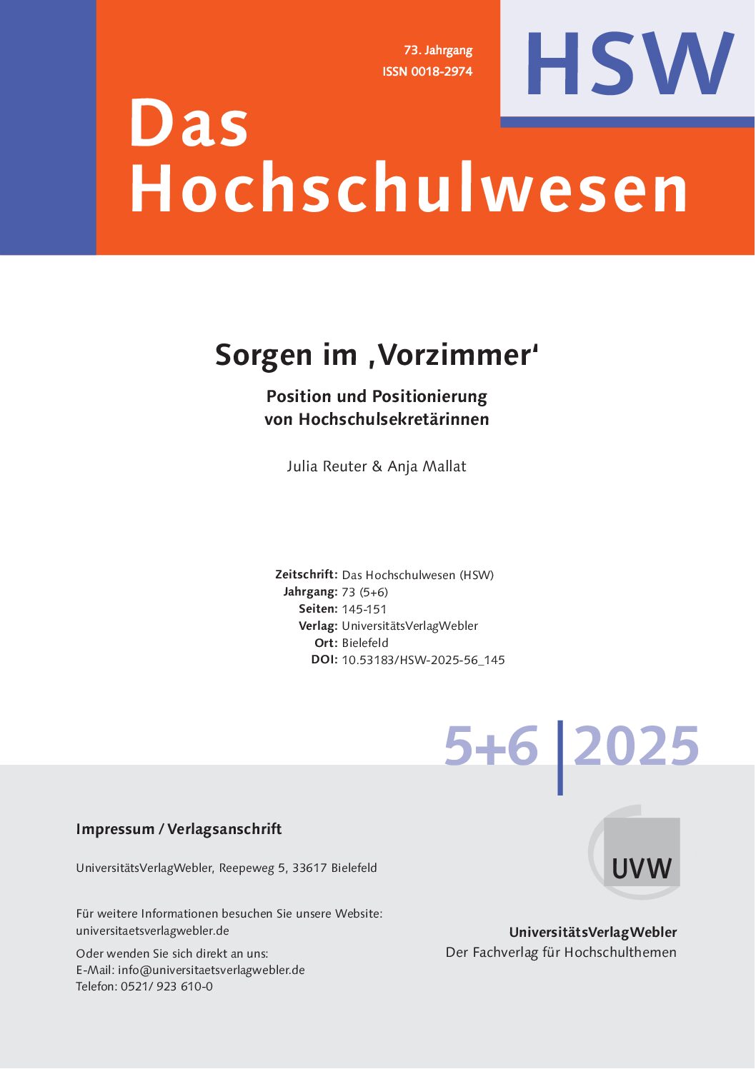 Sorgen im "Vorzimmer" - Position und Positionierung von Hochschulsekretärinnen