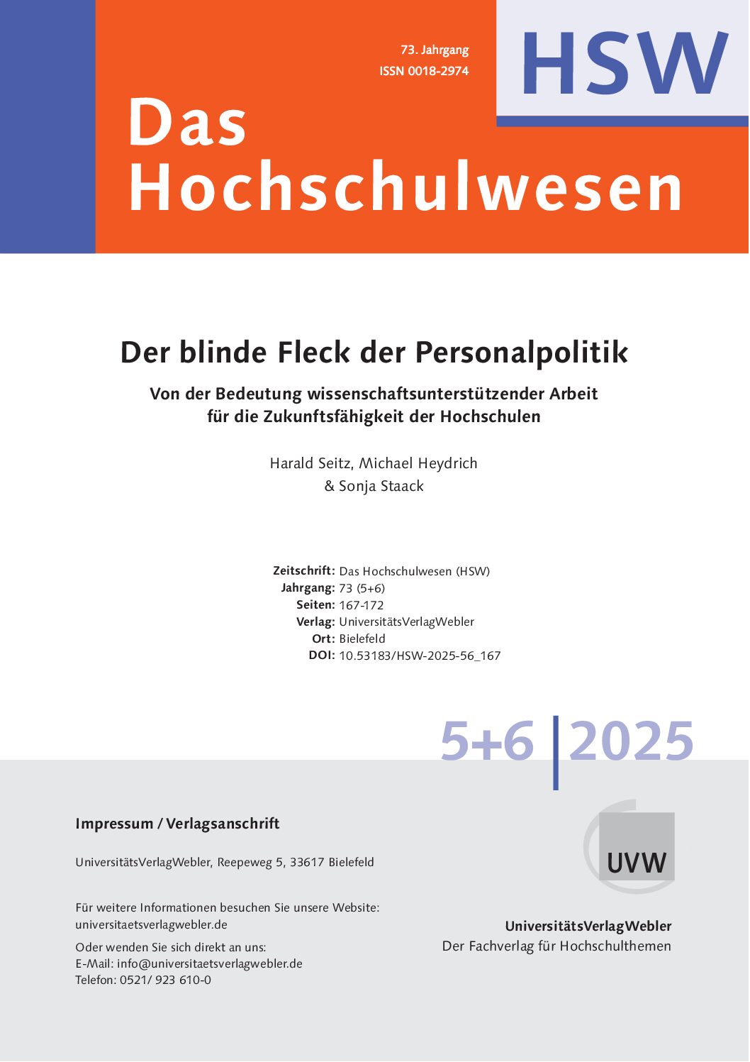 Der blinde Fleck der Personalpolitik: Von der Bedeutung wissenschaftsunterst&uuml;tzender Arbeit f&uuml;r die Zukunftsf&auml;higkeit der Hochschulen