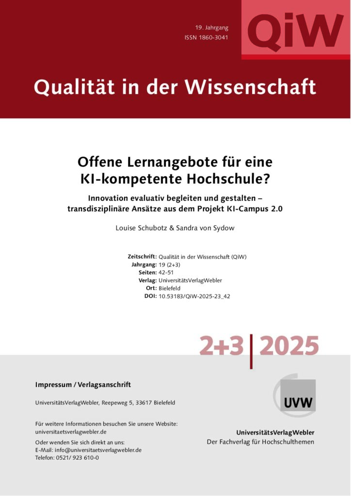 Offene Lernangebote für eine KI-kompetente Hochschule? Innovation evaluativ begleiten und gestalten – transdisziplinäre Ansätze aus dem Projekt KI-Campus 2.0 (ePaper)