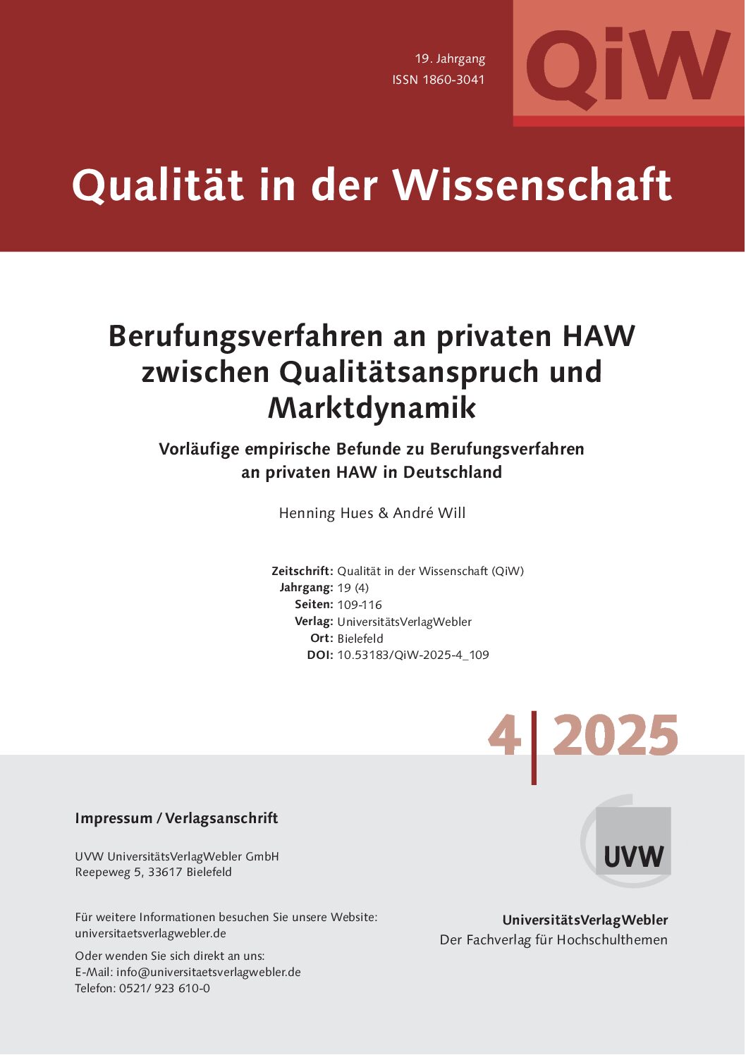 Berufungsverfahren an privaten HAW zwischen Qualitätsanspruch und Marktdynamik (ePaper)