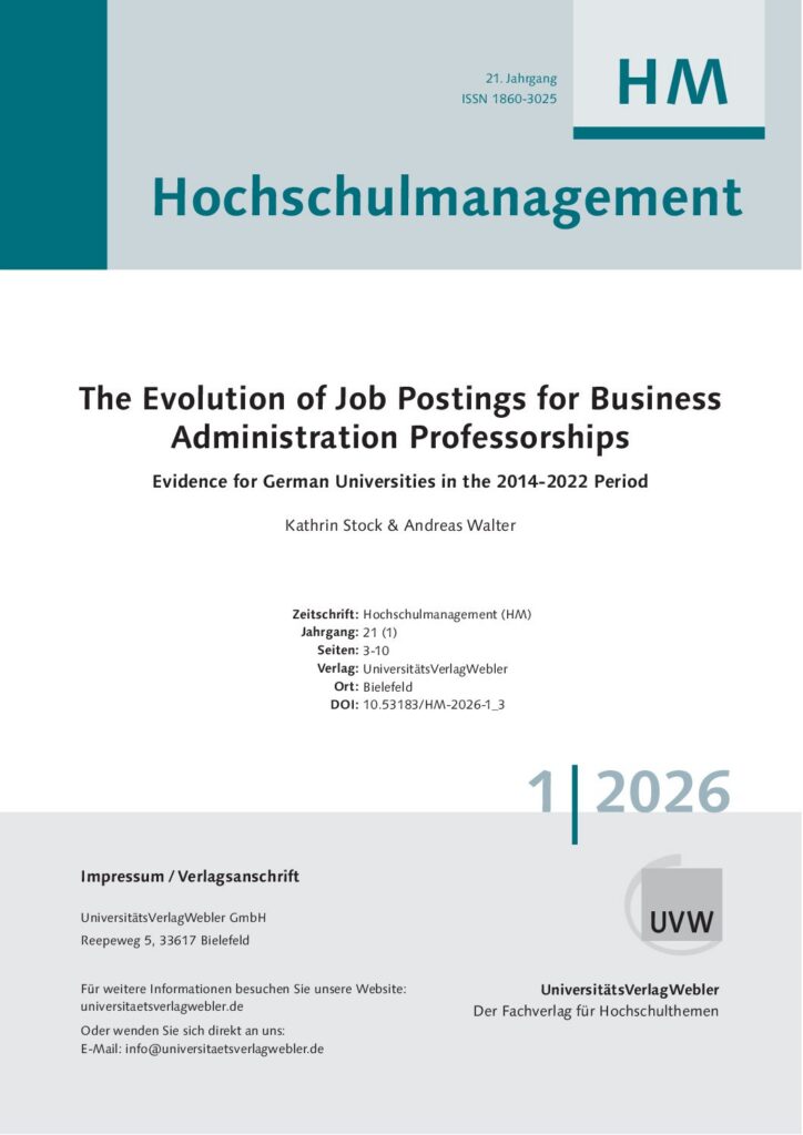 The Evolution of Job Postings for Business Administration Professorships: Evidence for German Universities in the 2014-2022 Period (ePaper)