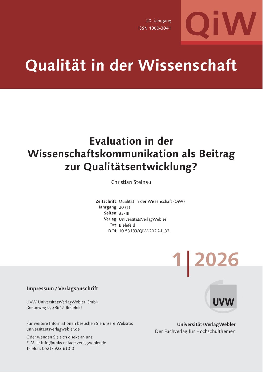 Evaluation in der Wissenschaftskommunikation als Beitrag zur Qualitätsentwicklung? (ePaper)