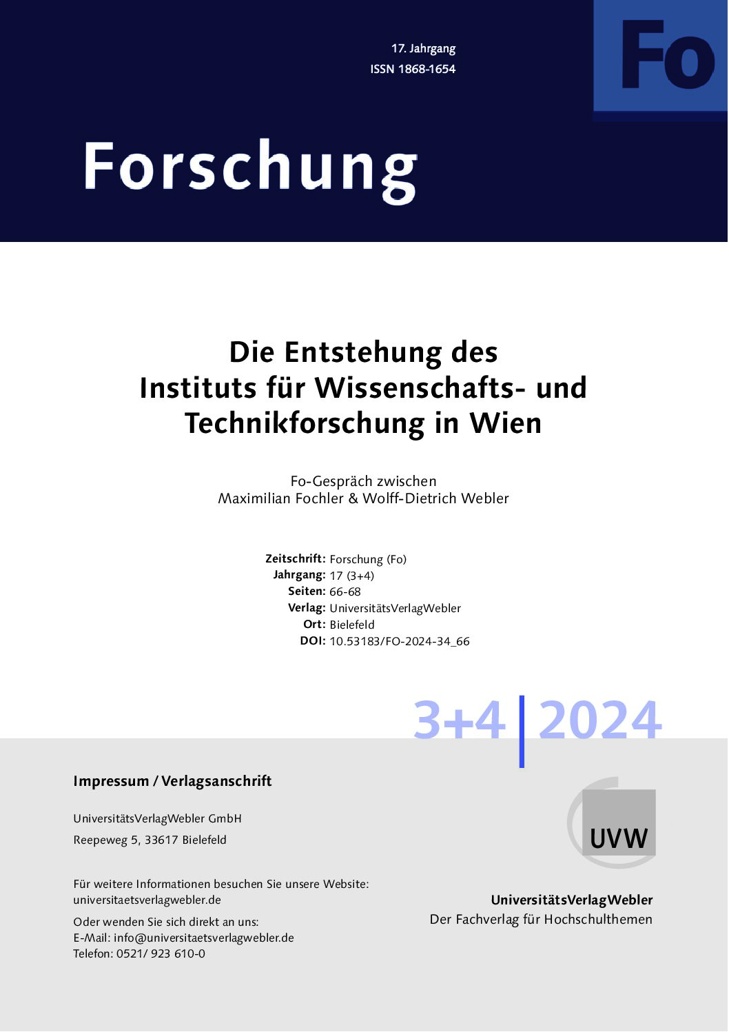 Fo-Gespräch: Die Entstehung des Instituts für Wissenschafts- und Technikforschung in Wien (ePaper)