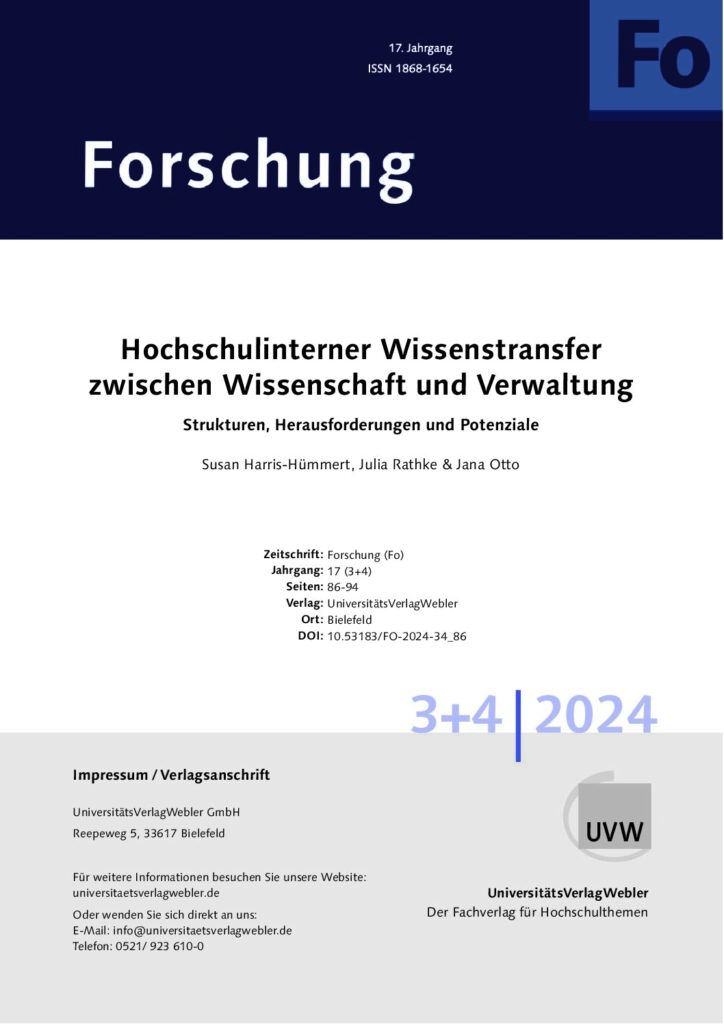Hochschulinterner Wissenstransfer zwischen Wissenschaft und Verwaltung: Strukturen, Herausforderungen und Potenziale (ePaper)