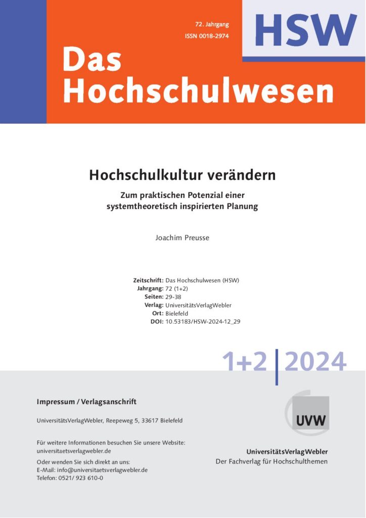 Hochschulkultur verändern: Zum praktischen Potenzial einer systemtheoretisch inspirierten Planung (ePaper)