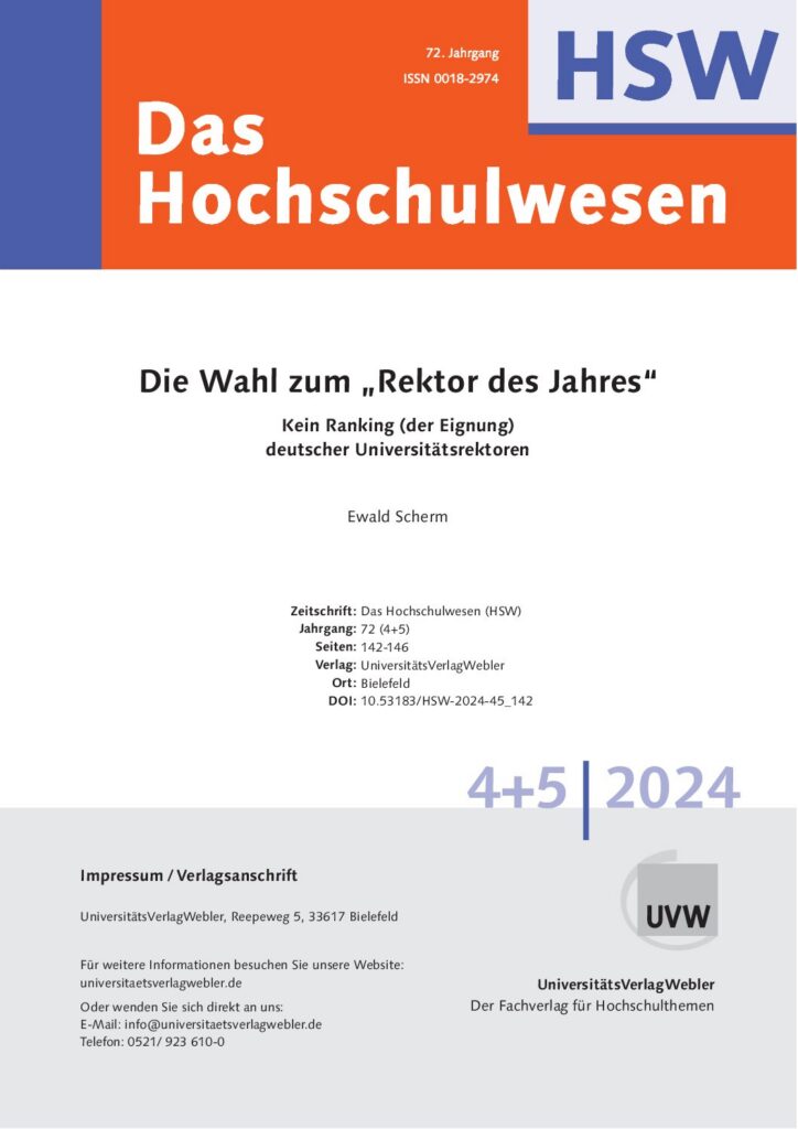 Die Wahl zum „Rektor des Jahres“: Kein Ranking (der Eignung) deutscher Universitätsrektoren (ePaper)
