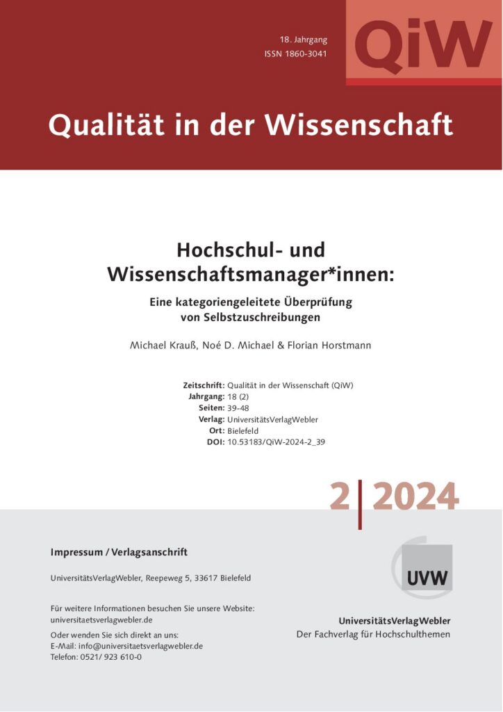 Hochschul- und  Wissenschaftsmanager*innen: Eine kategoriengeleitete Überprüfung von Selbstzuschreibungen (ePaper)