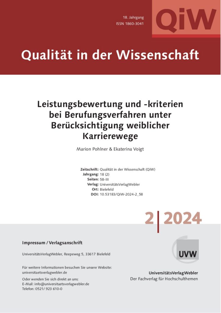 Leistungsbewertung und -kriterien bei Berufungsverfahren unter  Berücksichtigung weiblicher  Karrierewege (ePaper)