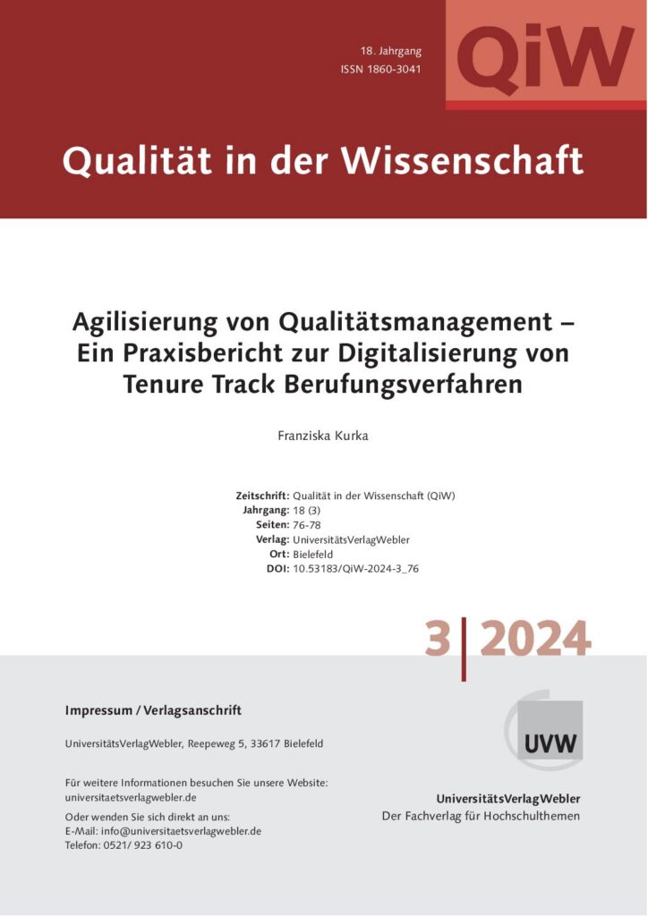 Agilisierung von Qualitätsmanagement – Ein Praxisbericht zur Digitalisierung von Tenure Track Berufungsverfahren (ePaper)