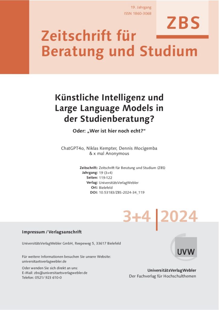 Künstliche Intelligenz und Large Language Models in der Studienberatung? Oder: „Wer ist hier noch echt? (ePaper)