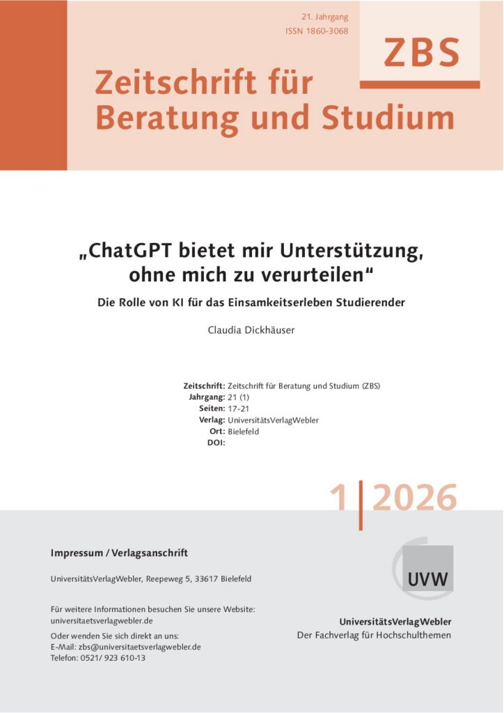 "ChatGPT bietet mir Unterstützung, ohne mich zu verurteilen". Die Rolle von KI für das Einsamkeitserleben Studierender (ePaper)